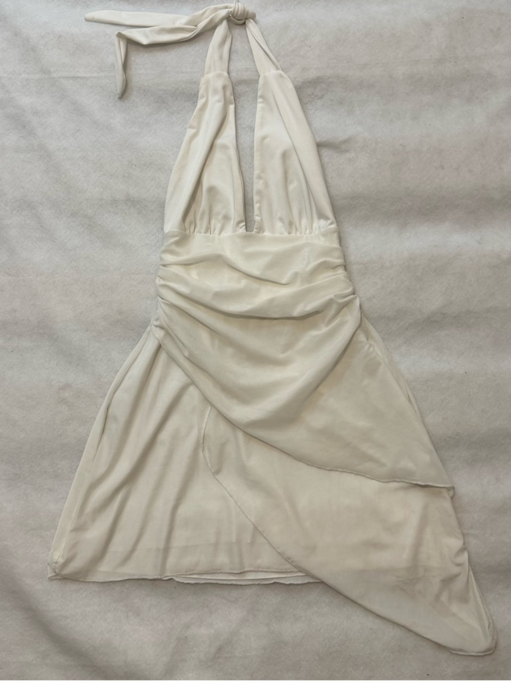 SHEIN BAE White Halter Mini Dress Ruched Asymmetric Hem